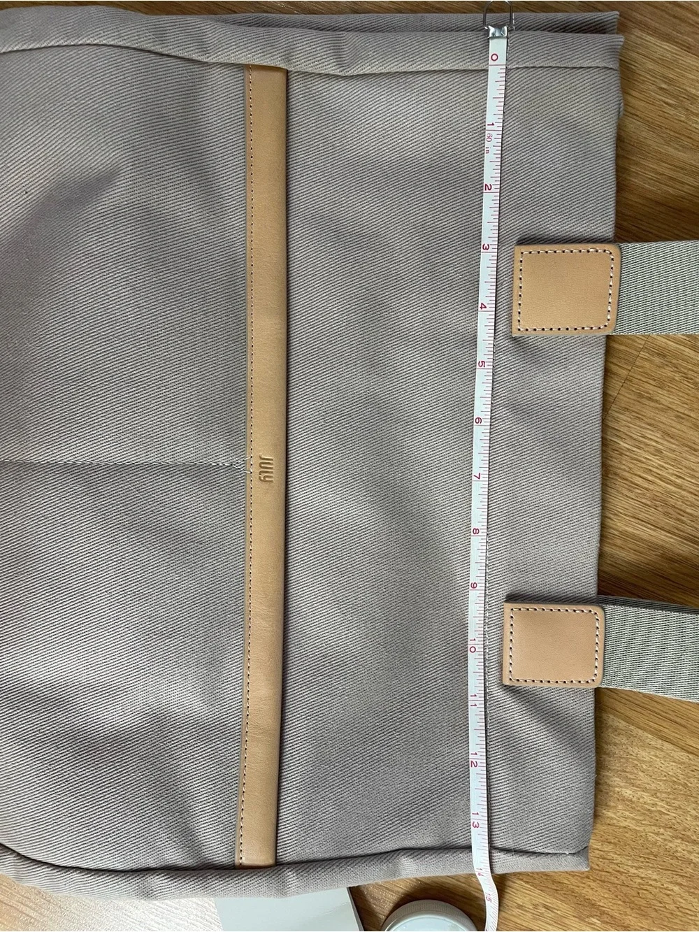 July Daybreak Taupe Beige Canvas Laptop Tote with Tan Accents